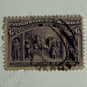 US 1893 6¢ Columbian Expo stamp Scott #235 used Cancelation on Right Side